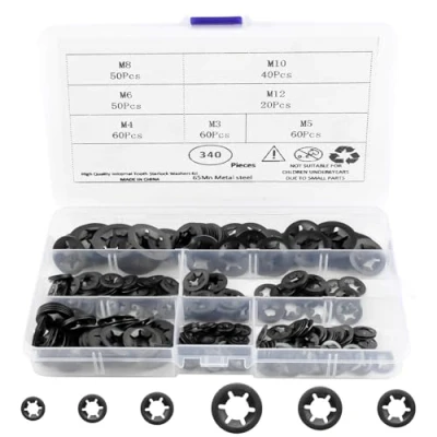 Imagen de NVIYAM 340 Piezas Arandelas Metalicas Bloqueo Starlock M3 M4 M5 M6 M8 M10 M12 de Seguridad Velocidad Dientes Internos, Negro