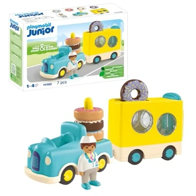 Imagen de PLAYMOBIL Junior 71702 Camión de Donut, con función apilamiento y clasificación, Juguete sostenible Hecho plásticos a Base Plantas, Juguetes para niños Partir 1 año