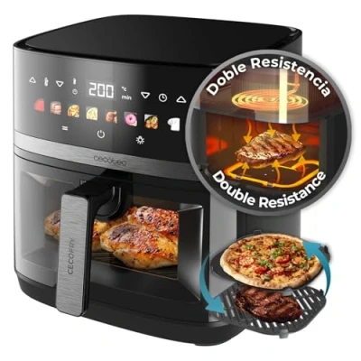 Imagen de Freidora de aire Cecotec Cecofry&amp;Grill Duoheat 8000, Doble resistencia, 8 L, 2200 W, menús, Cocción 3D, Parrilla, Ventana, Display táctil, Black