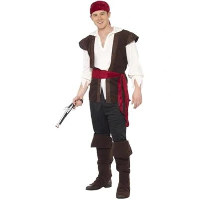 Imagen de Smiffys Disfraz de pirata, marrone, pañoleta, top, pantalones, cinturón y cubrebotas
