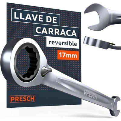 Imagen de PRESCH Llave carraca reversible 17mm Ángulo de retorno mínimo (4, 90 dientes) Inclinación 15 para espacios reducidos duradera fresada con precisión