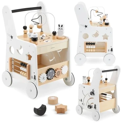 Imagen de Mamabrum Empujador de Madera para Niños 6 en 1, Andador Infantil con Función Mesa Educativa, Juguetes Educativos, Bucle Motor, Ábaco, Clasificador, Bloques, Ruedas Antideslizantes