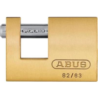 Imagen de ABUS Candado de latón 82/63 monobloque para rejas enrollables, máquinas expendedoras, contenedores y mucho más. Cerrojo acero templado Nivel seguridad 6