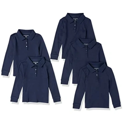 Imagen de Amazon Essentials Polos de Algodón Interlock Manga Larga Niña, Pack 5, Azul Marino, 2 años