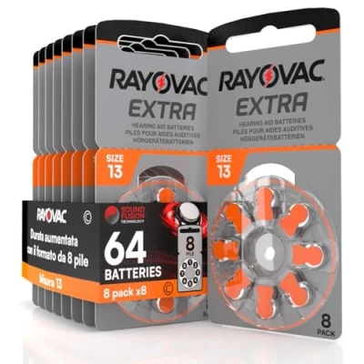 Imagen de 64 Pilas para audífonos Rayovac Extra Size 13 8 Blister de