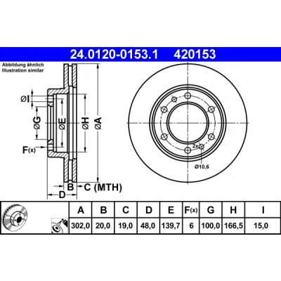 Imagen de ATE 24.0120 0153.1 Disco de freno 302,0 20,0 6 139,7 ventilado revestido TOYOTA: Land Cruiser Prado 70 SUV, Pick up