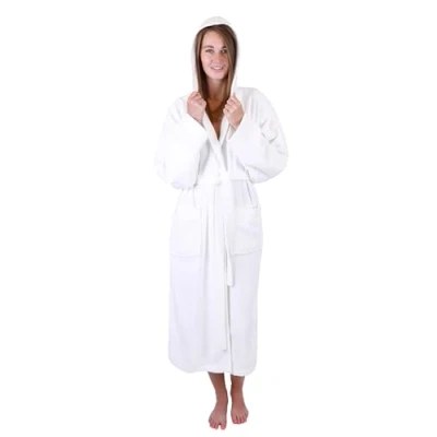 Imagen de Betz albornoz de algodón con capucha para hombre y mujer sauna largo abrigo Color blanco Talla L/XL