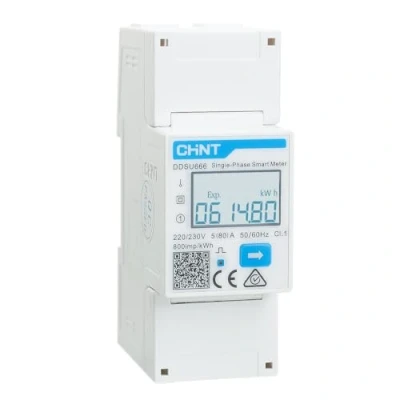 Imagen de CHINT DDSU666 Contador de energía inteligente electrónico monofásico DIN35 mm, 5 (80) A, conexión directa sin RS485/Modbus