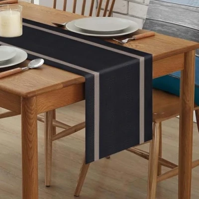 Imagen de camino de mesa PVC para comedor 4 a 6 plazas, escalera negra, 30 x 180 cm, con estampado rayas, moderno rectangular el hogar, cocina, cafetería, restaurante