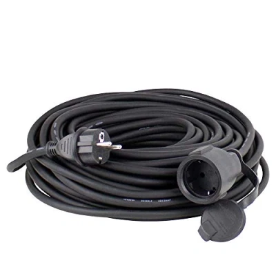 Imagen de as Schwabe Cable alargador de goma, 15m H05RR F 3G1,5 con enchufe protección, acoplamiento contacto, incl. tapa 230V, 16A, IP44, negro