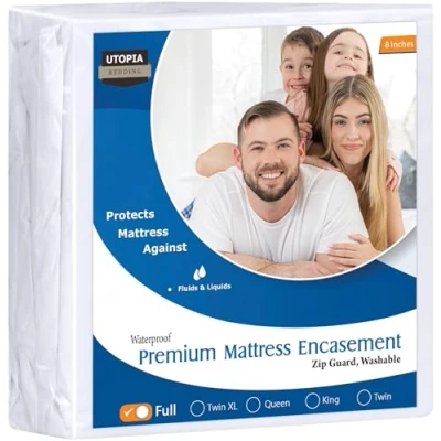 Imagen de Utopia Bedding Funda de colchón con Cremallera (Adapta a colchones 8 Pulgadas, matrimonial) Protector Impermeable y Prueba chinches Seis