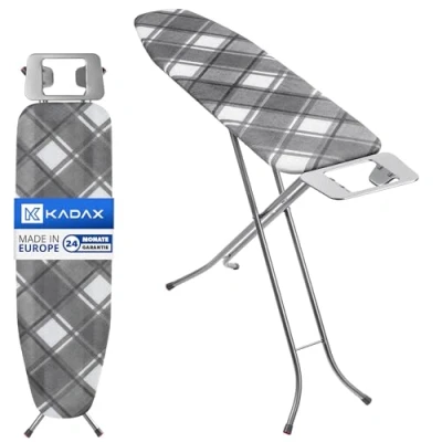 Imagen de KADAX Tabla de Planchar Plegable, Mesa con Altura Regulable, Soporte para Plancha, Patas Antideslizantes y Funda Removible (114 x 34 cm, Gris Oscuro)