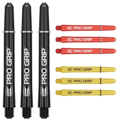 Imagen de Target Darts Flechas Pro Grip Juego de 9 3 Colores, Negro/Amarillo/Rojo Medio, 48mm Plumas para Dardos, Accesorios Dardos Profesionales, Multipack 2BA con Anillas