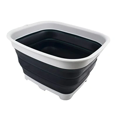 Imagen de SAMMART 15L Lavavajillas Plegable con tapón de Drenaje Lavabo Tina Lavado Platos portátil Bandeja Almacenamiento Cocina Que Ahorra Espacio (Gris/Gris Pizarra, 1)