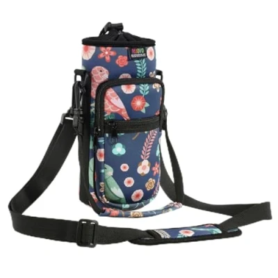 Imagen de Nuovoware Bolsillo para Botella de Agua 710ml, Estuche Transporte Neopreno con Accesorios Adicionales y Correa Hombro Desmontable Patrón Aves Flores