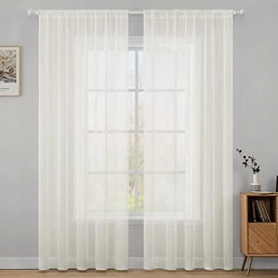 Imagen de MIULEE Cortinas Poliéster Translúcida Fresca Transparente Salon Ventana Visillo Moderno para Sala Cuarto Dormitorio Habitación Comedor Cocina Salón de Esatr 2 Unidades 140 x 225cm Marfil