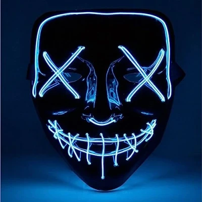 Imagen de TK Gruppe Timo Klingler Máscara de terror LED roja como Purge con 3 efectos luz, controlable, para Halloween disfraz hombres y mujeres (blue)