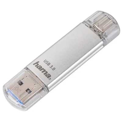Imagen de Hama Memoria USB de 64 GB (USB C A, 3.1/3.0, 40 MB/s, Aluminio, para Windows/MacBook), Color Plateado
