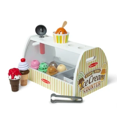 Imagen de Melissa &amp; Doug Heladería de madera, Juguete Tienda helados con accesorios, Juego imitación, Montessori, creativo, Regalo para niños y niñas 3 anos más