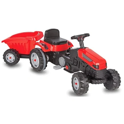 Imagen de JAMARA 460825 Tractor a Pedales Strong Bull con Remolque, protección antivuelco, accionamiento Mediante pedaleos, Sistema de Volante Suave, Asiento Ajustable, claxon, Peso máximo 60 kg