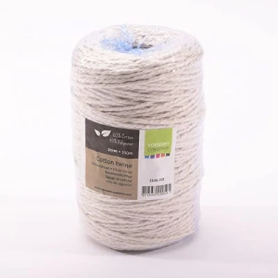 Imagen de Vaessen Creative Hilo, Blanco, 2 mm x 150 m, Cuerda Mixta de Algodón para Macramé Jardín, Cuentas Enhebrar, Estilo Boho, Pulseras la Amistad y Manualidades DIY, Poliéster