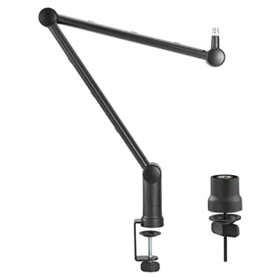 Imagen de Maclean MC 898 soporte de micrófono profesional con gestión cables integrada, brazo ajustable 3/8&quot; a 5/8&quot;, mesa máx. 1 kg