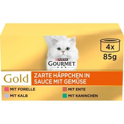 Imagen de Gourmet PURINA Gold Delicados canapés en Salsa con Verduras, Comida húmeda para Gatos, Mezcla de variedades, 12 Unidades (12 x 4 latas 85 g)
