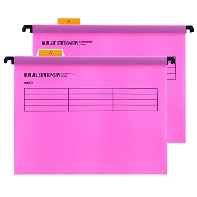 Imagen de 12 unidades Foolscap Grande Archivadores de suspensión con pestañas e insertos para tarjetas, Rosa, Archivo Carpetas Colgantes Polipropileno, Medidas 41 x 25 37 cm