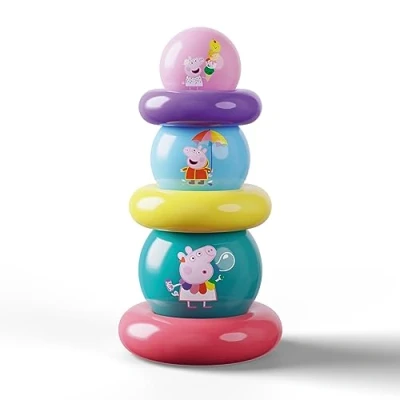 Imagen de DQB DeQUBE Peppa Pig Set de Pelotas apilables y Aros Altura Total 25 cm (Deqube 920D00054), Multicolor, Medium