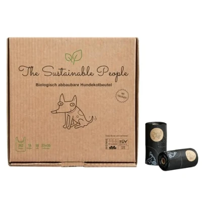 Imagen de Bolsas biodegradables para excrementos de perro TSP con asas, certificado OK compost Home 100% compostable y biodegradable grande extra gruesa (18 µm), seguras resistentes a la humedad