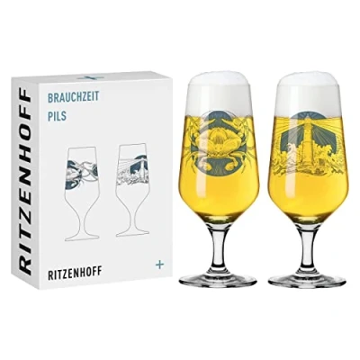 Imagen de Ritzenhoff 3471004 Vaso de cerveza 300 ml Set 2 Serie Brauchzeit, No. 4 Motivo mar, gris y azul Made in Germany
