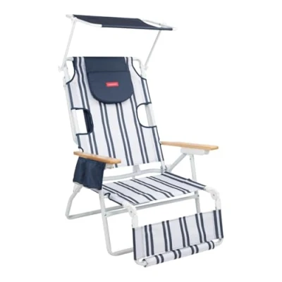 Imagen de Flamingueo Tumbona Plegable, Agujero Acolchado Cabeza y Brazos, Reclinable 5 Posiciones, Parasol Ajustable UPF 50+, Asas Mochila Fácil Transporte, Reposapiés Reposabrazos, 50 x 69 105 cm