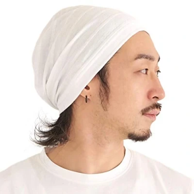 Imagen de CHARM Mujer Hombre Gorro de Verano Ligeras Sombrero Slouchy Beanie 100% Algodón Oncologico Elastico Blanco M