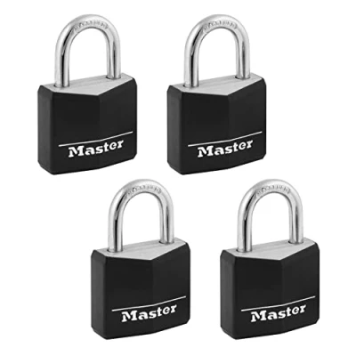 Imagen de Master Lock Candado con revestimiento de aluminio llave, negro, 4 unidades (paquete 1)