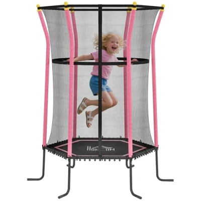 Imagen de HOMCOM Cama Elástica Infantil de Jardín Ø163,5 cm Trampolín para Niños +3 Años con Red Seguridad y Marco Acero Interior Exterior Carga 50 kg Negro Rosa