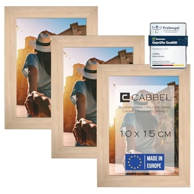Imagen de CABBEL set de 3 marcos 10x15 Marco madera MDF con cristal acrílico inastillable en color natural