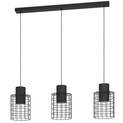Imagen de Eglo lámpara de suspensión Milligan, iluminación colgante 3 luces industrial, luz metal en negro, blanco, salón, casquillo E27, diámetro 38 cm