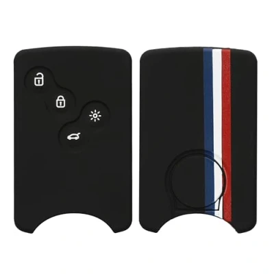 Imagen de kwmobile Carcasa Compatible con Llavero de Renault Llave Coche 4 Botones (Solo Keyless Go) Funda para Mando Silicona Azul/Rojo/Blanco
