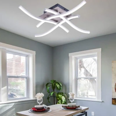 Imagen de ALLOMN Lámpara de Techo LED, Araña Diseño Curvo Moderno con 4 Luces Onduladas para Sala Estar, Dormitorio, Comedor (28 W, Luces, Blanco Frío)