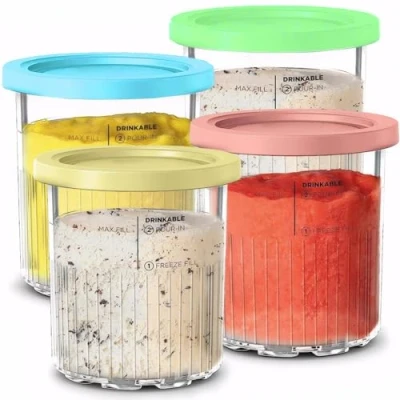 Imagen de JUOENLP Repuesto para Ninja Creami Pints y Tapas 4Pack Compatible con NC501EU NC501 NC500 AMZ Serie Deluxe Heladeras, Pinta Recipiente a prueba de fugas, Apto lavavajillas