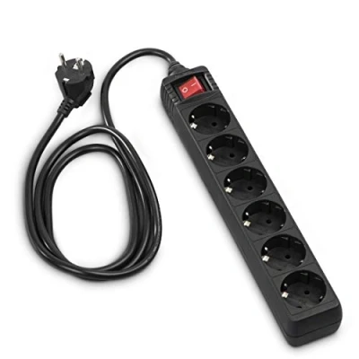 Imagen de Regleta Hama 6 tomas tipo Schuko + interruptor, color negro
