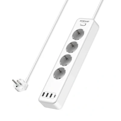 Imagen de POWSAF regleta de enchufes 4 Tomas con Puertos USB, Máx. 4000W y 16A, Toma USB C, Montaje en Pared, Interruptor, para teléfonos Inteligentes, portátiles, Blanco.