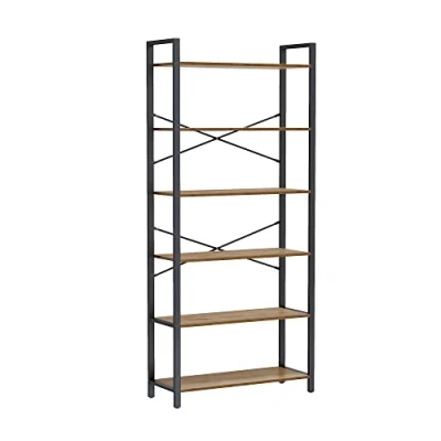 Imagen de VASAGLE Estantería Alta de 6 Niveles, Librería con Marco Acero, para Salón, Dormitorio, Oficina, Estudio, 30 x 80 186 cm, Estilo Industrial, Olmo Pardo y Negro Tinta LLS082B48