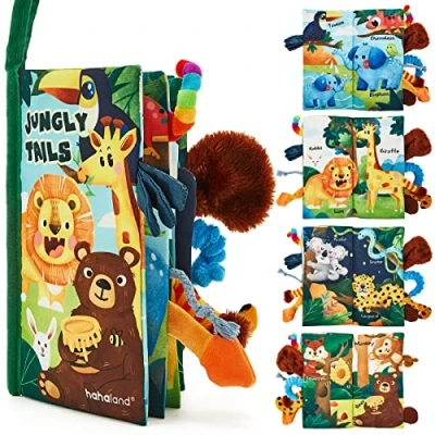 Imagen de hahaland Libro Bebe Interactivo Juguetes Bebes 0 3 6 12 Meses, de Tela Blandos para Recien Nacido, Animales Sensorial Suave Actividades Aprendizaje y Educativo