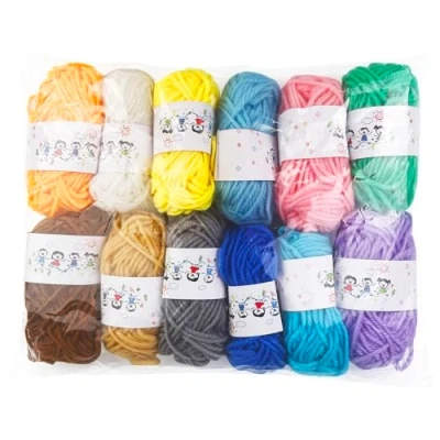 Imagen de Dunkwckore 12 Colores Lanas para Crochet, 10g/20m Gruesa Ovillos Lana Tejer de Algodon Hilo Crochet Principiantes, Acrílico DIY y Tejido a Mano