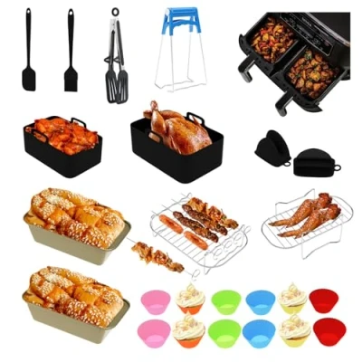 Imagen de Feelhap Accesorios Freidora de Aire,Molde Silicona Aire Sin Aceite Dual Zone for Cecotec Cecofry DuoSize 9L 5,5/3,5L,Moulinex EZ9018 5,2/3,1L,Air Fryer Accesorios(24PC)