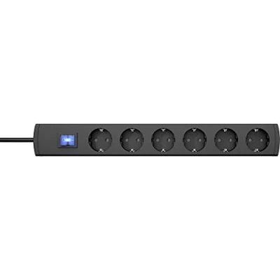 Imagen de Kopp UNOversal® 232905018 regleta de 6 enchufes (3 m, con Interruptor y Gran Distancia), atornillable protección táctil, Enchufe Interior I, Color Antracita 232905018, Cable