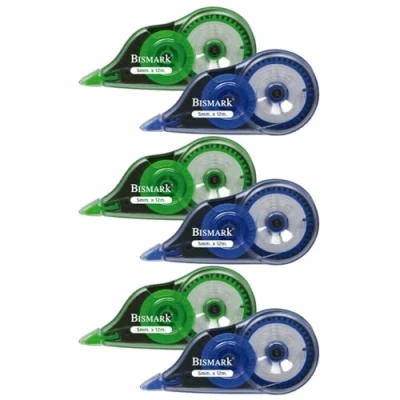 Imagen de Bismark Tipex Cinta Correctora Blanca, 5 mm x 12 metros, Set Cintas Correctoras Ideal para Material Escolar y Papeleria Oficina, Útil Borrar Escribir de Inmediato (Pack 6)