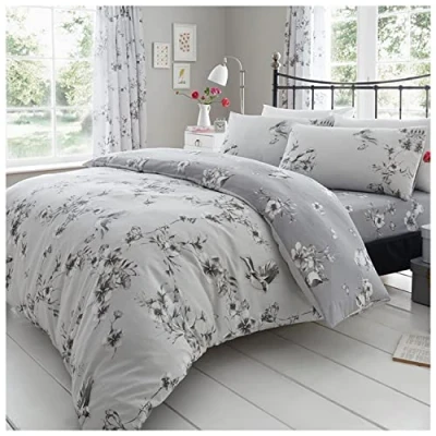 Imagen de GC GAVENO CAVAILIA Funda de edredón Flores súper Suave, Juegos Ropa Cama Reversible tamaño King, Fundas Transpirables, Gris, matrimonio