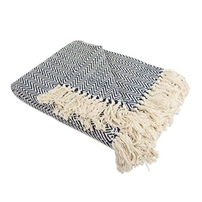 Imagen de DII Manta, Espiga, de algodón 100%, para Uso en Interiores y Exteriores, Camping, Barbacoa, Playa, día a día, 127 x 152 cm, Color Azul Marino, Nautical Blue, Mini Chevron
